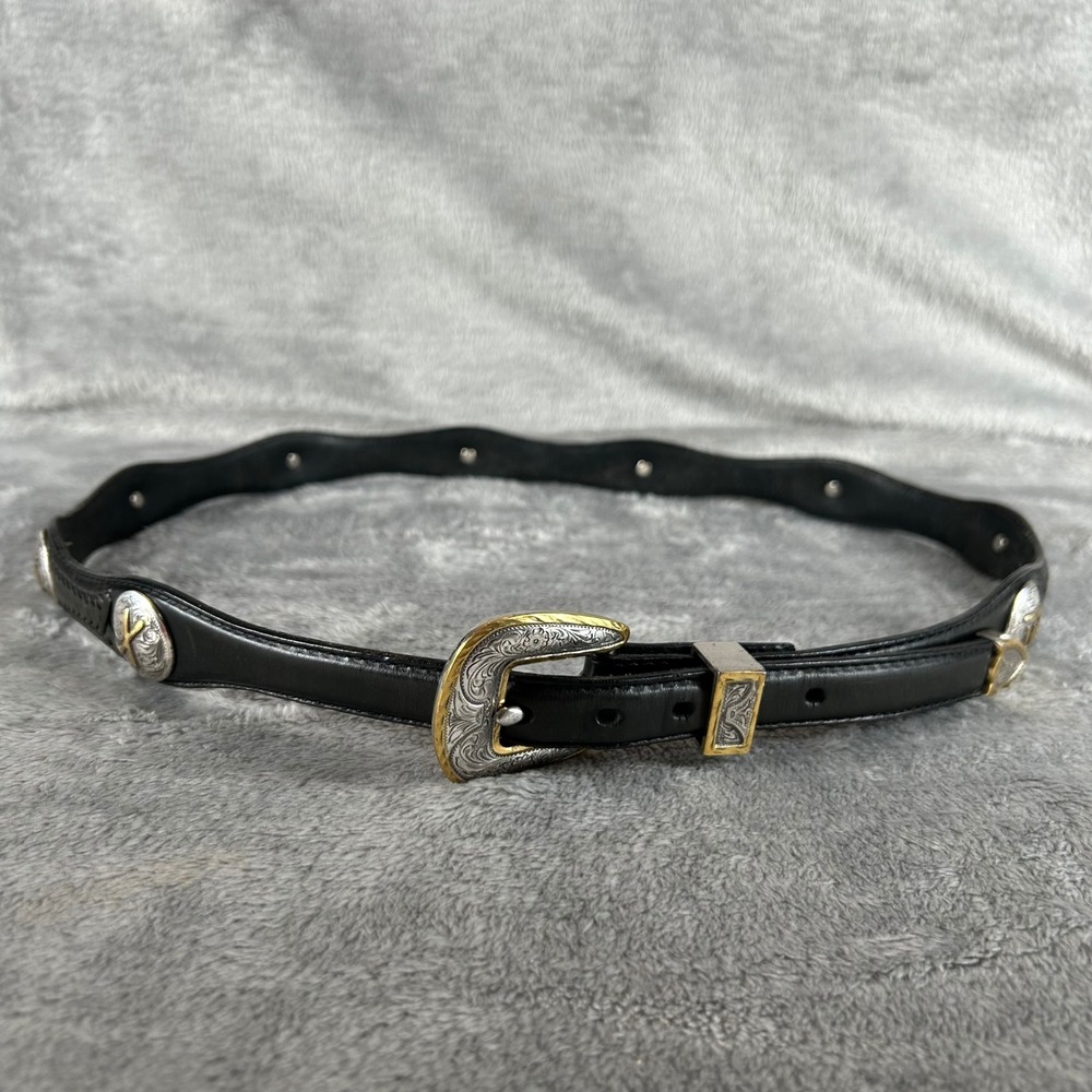 Justin Mens Black Leather Western Cattle Brand Concho Belt 737BK Size 40
